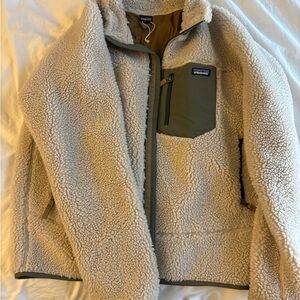 Patagonia Cream and Olive Fleece Jacket